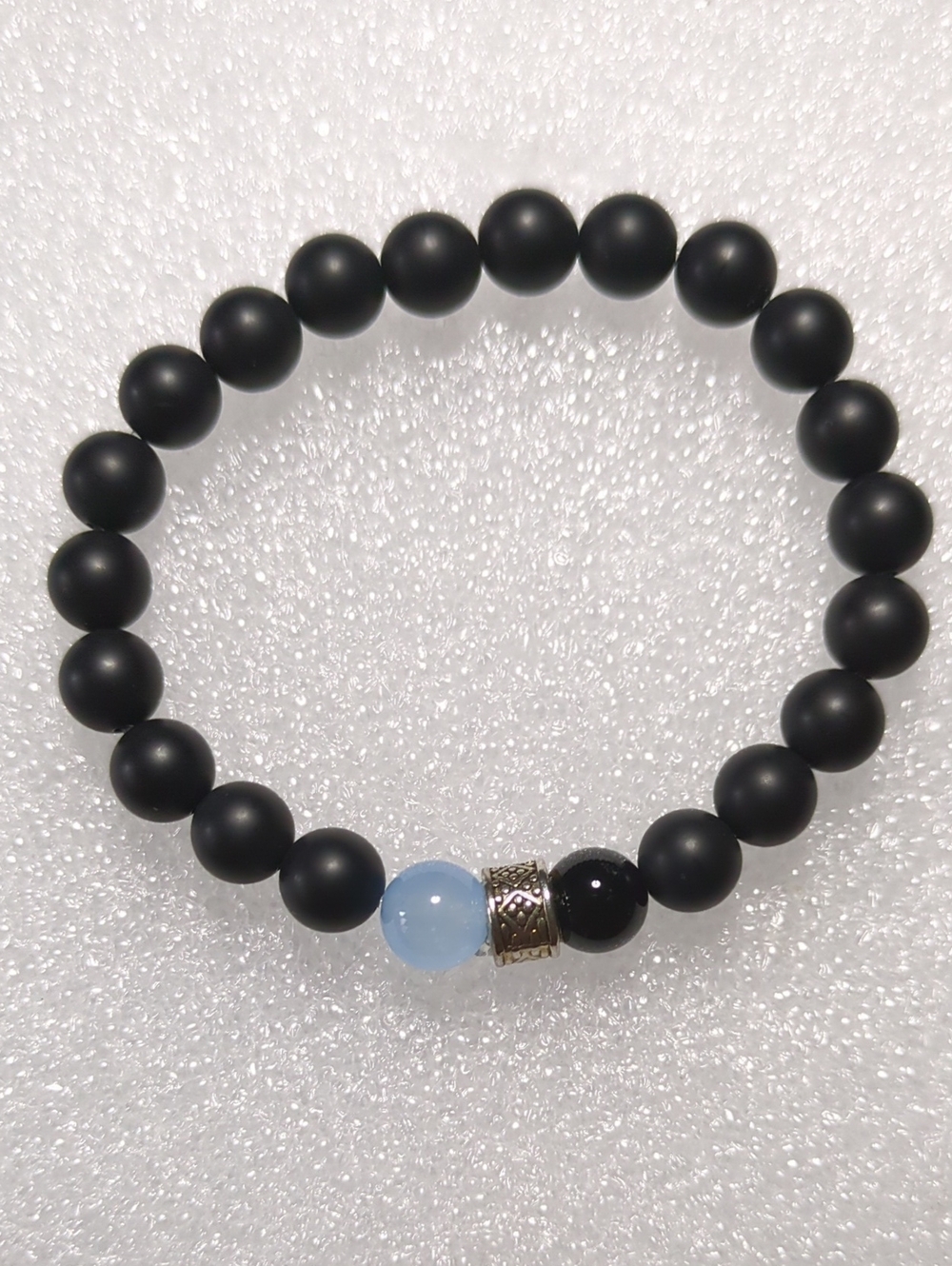 Anxiety Bracelet With Black Onyx, Blue Agate Beads And Sterling Silver Accent